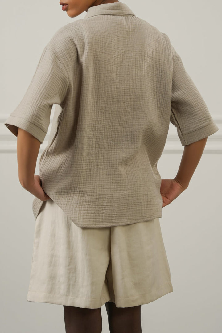 LIGHT GREY BASIC MUSLIN SHIRT