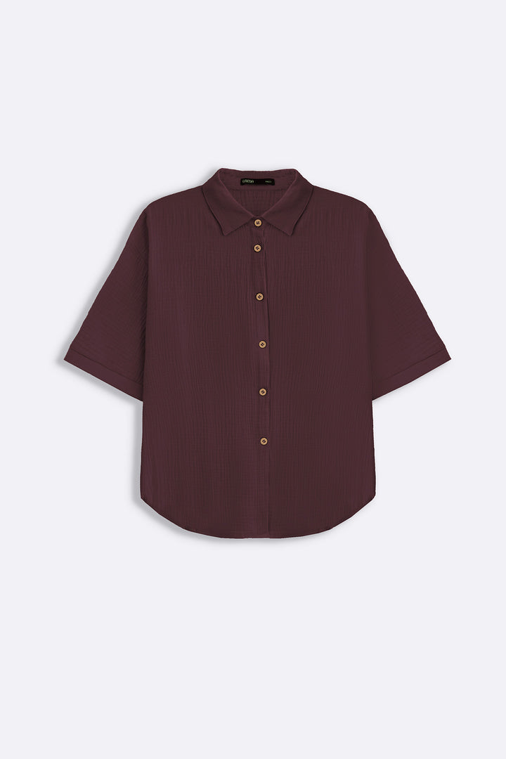 OX BLOOD BASIC MUSLIN SHIRT