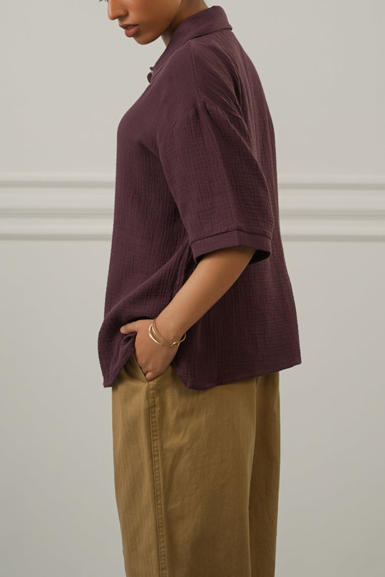OX BLOOD BASIC MUSLIN SHIRT