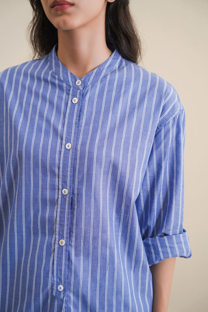 BLUE COTTON STRIPED SHIRT