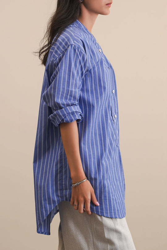 BLUE COTTON STRIPED SHIRT