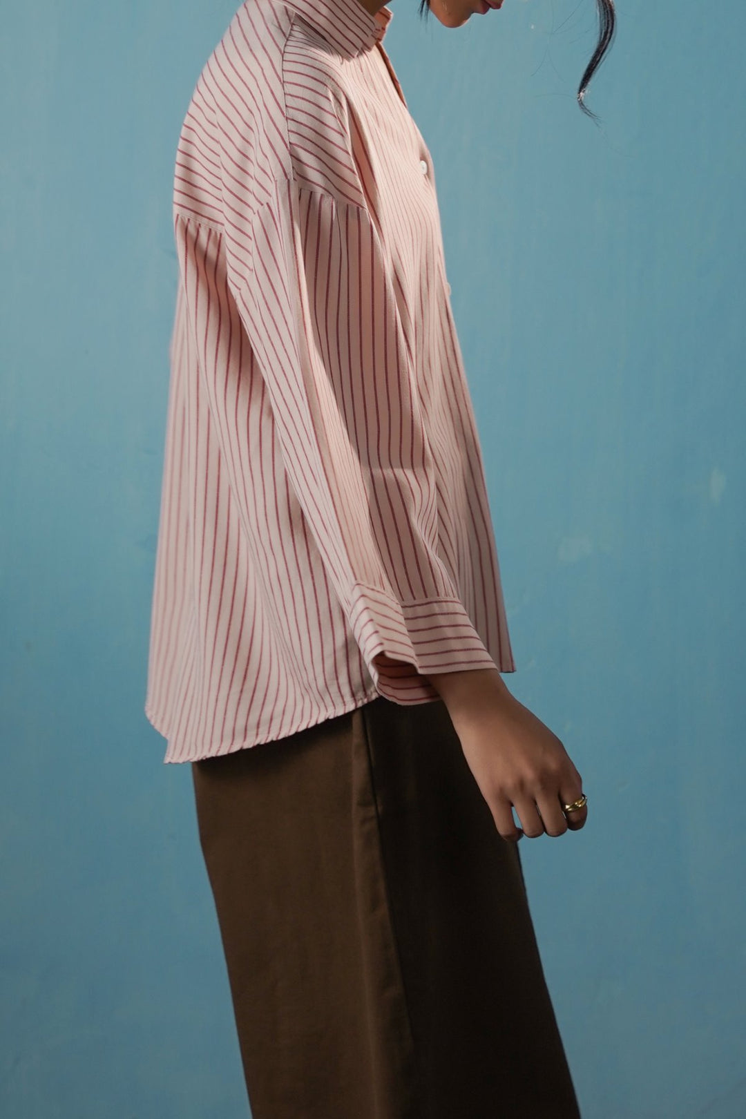 PINK SALMON PINSTRIPE SHIRT