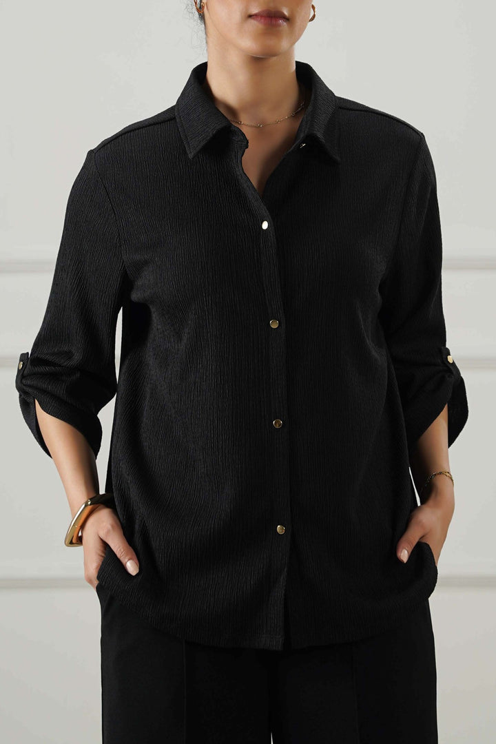 BLACK V COLLARED SHIRT