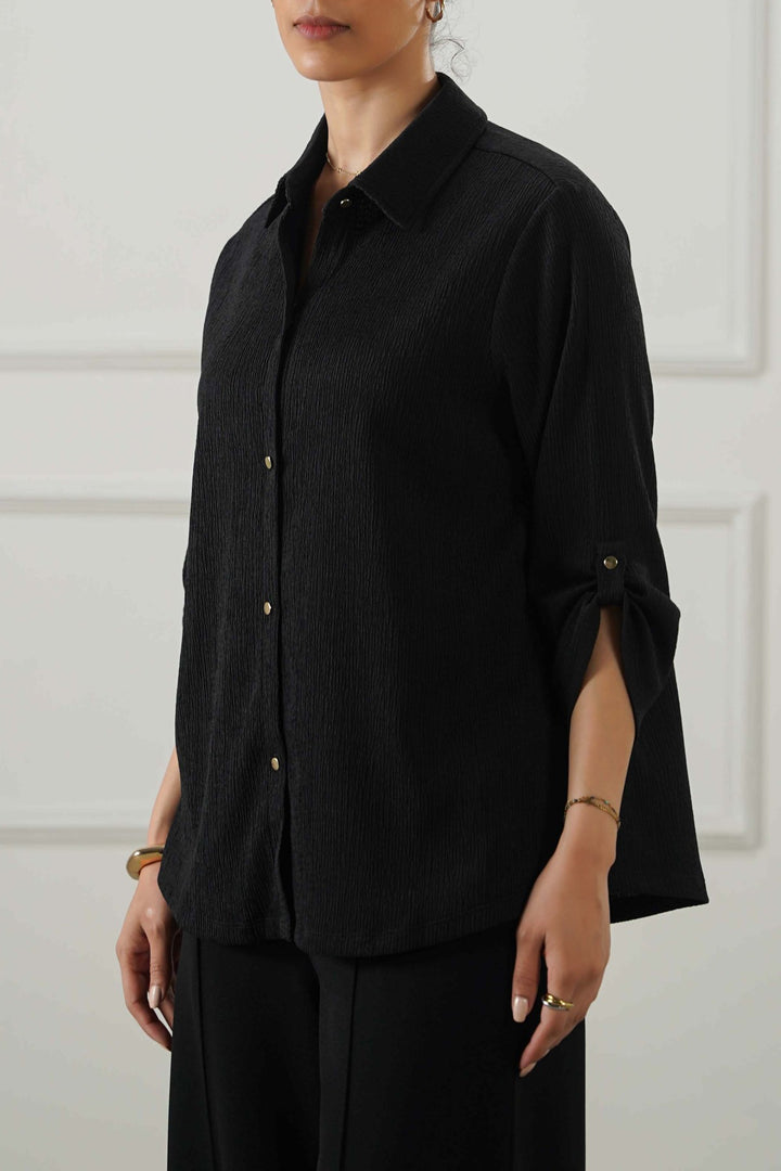 BLACK V COLLARED SHIRT
