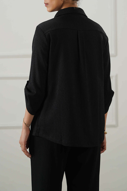 BLACK V COLLARED SHIRT