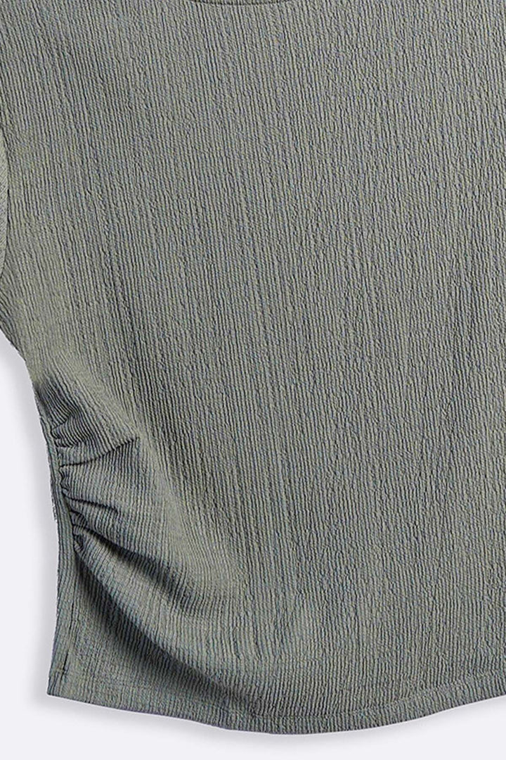 OLIVE PLEATED WAIST TEE