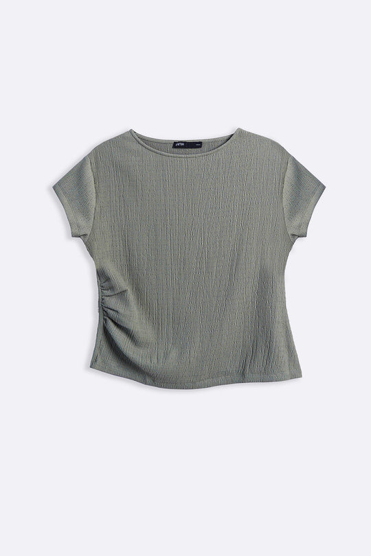 OLIVE PLEATED WAIST TEE