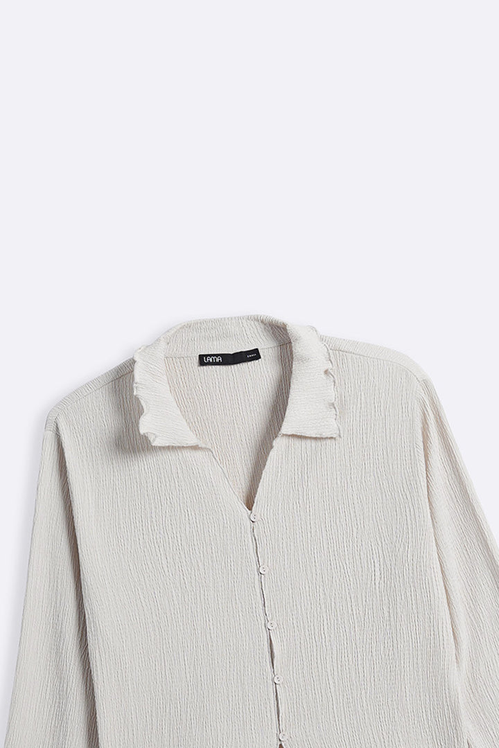 IVORY CRINKLE KNIT BUTTON-DOWN
