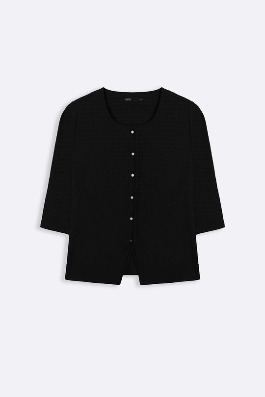 BLACK TEXTURED FITTED SHIRT