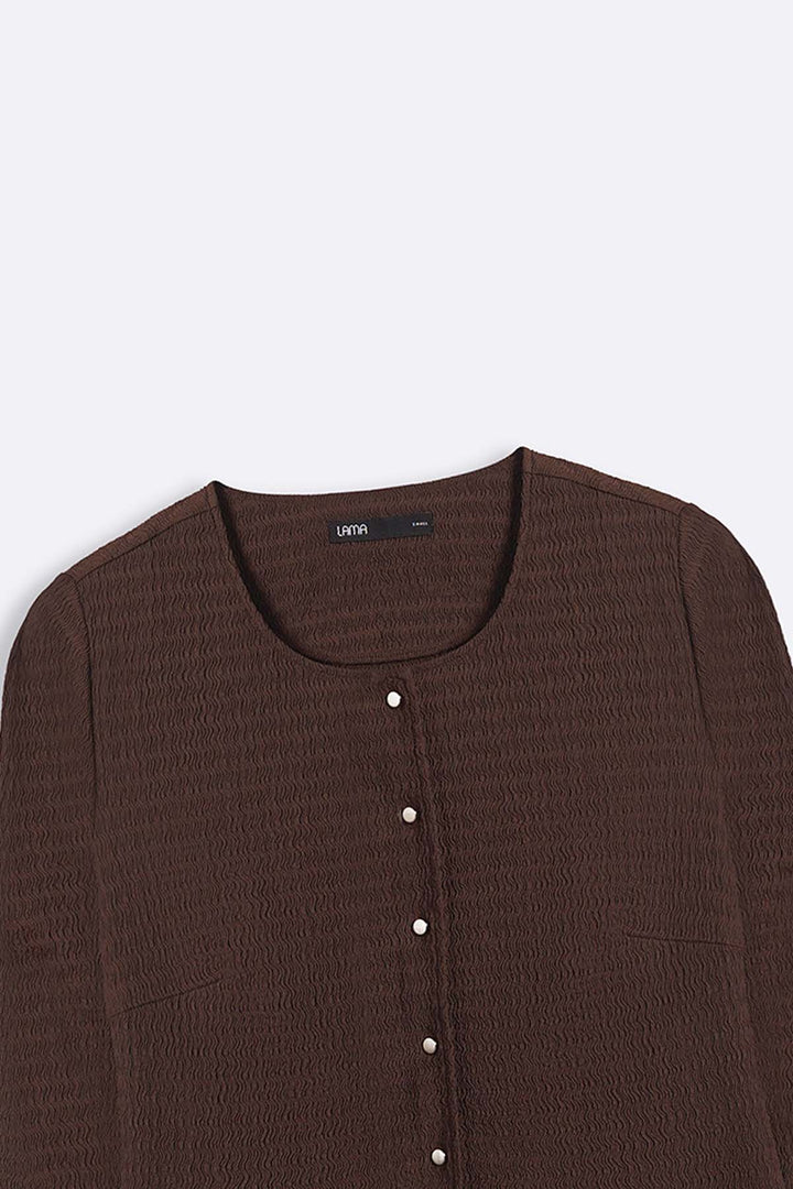 BROWN TEXTURED FITTED SHIRT