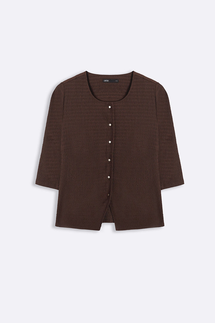 BROWN TEXTURED FITTED SHIRT