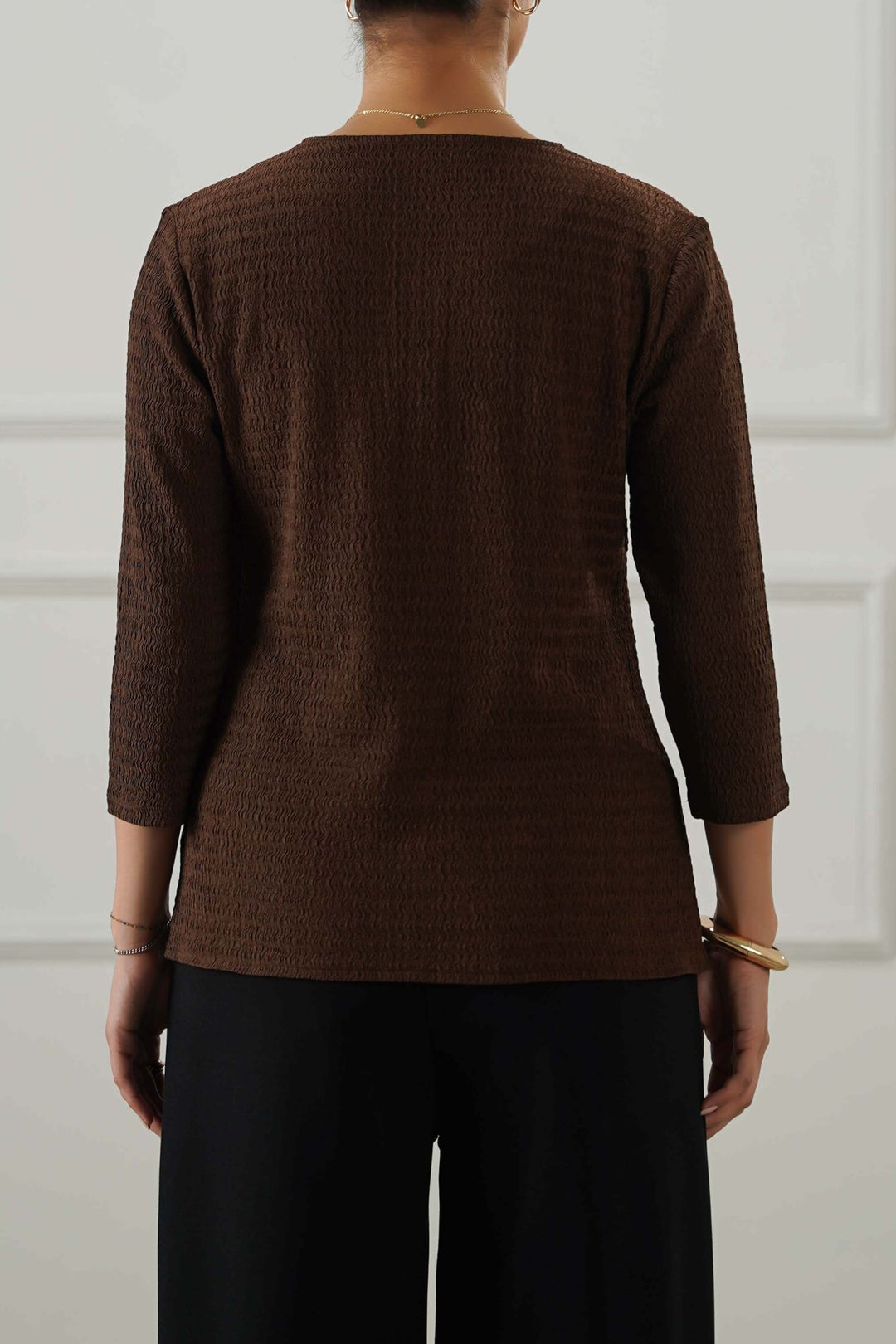 BROWN TEXTURED FITTED SHIRT