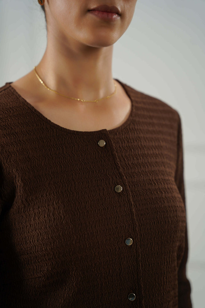 BROWN TEXTURED FITTED SHIRT