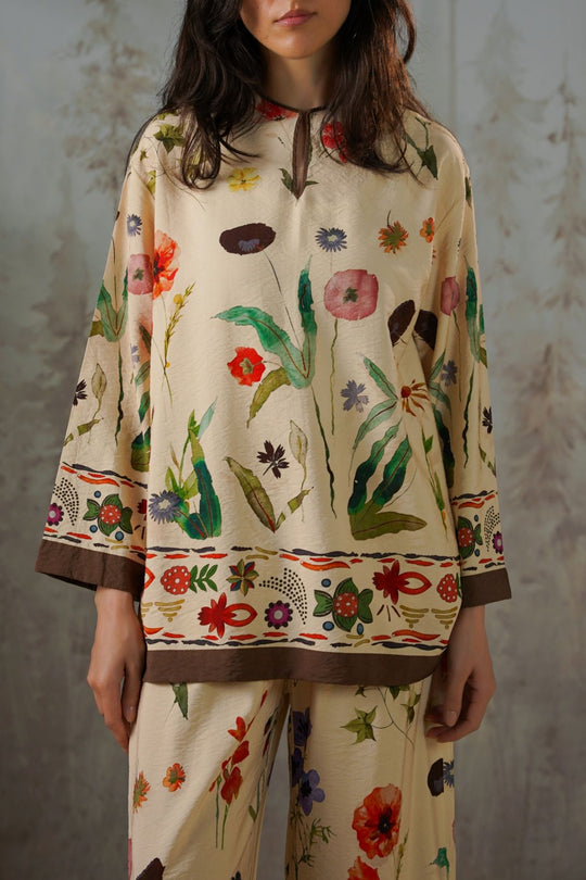 CREAM FERN & POPPY TOP