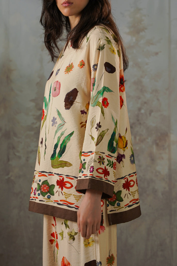 CREAM FERN & POPPY TOP