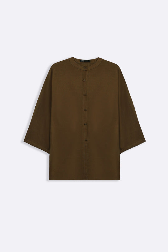 BROWN LINEN BLEND EASE SHIRT