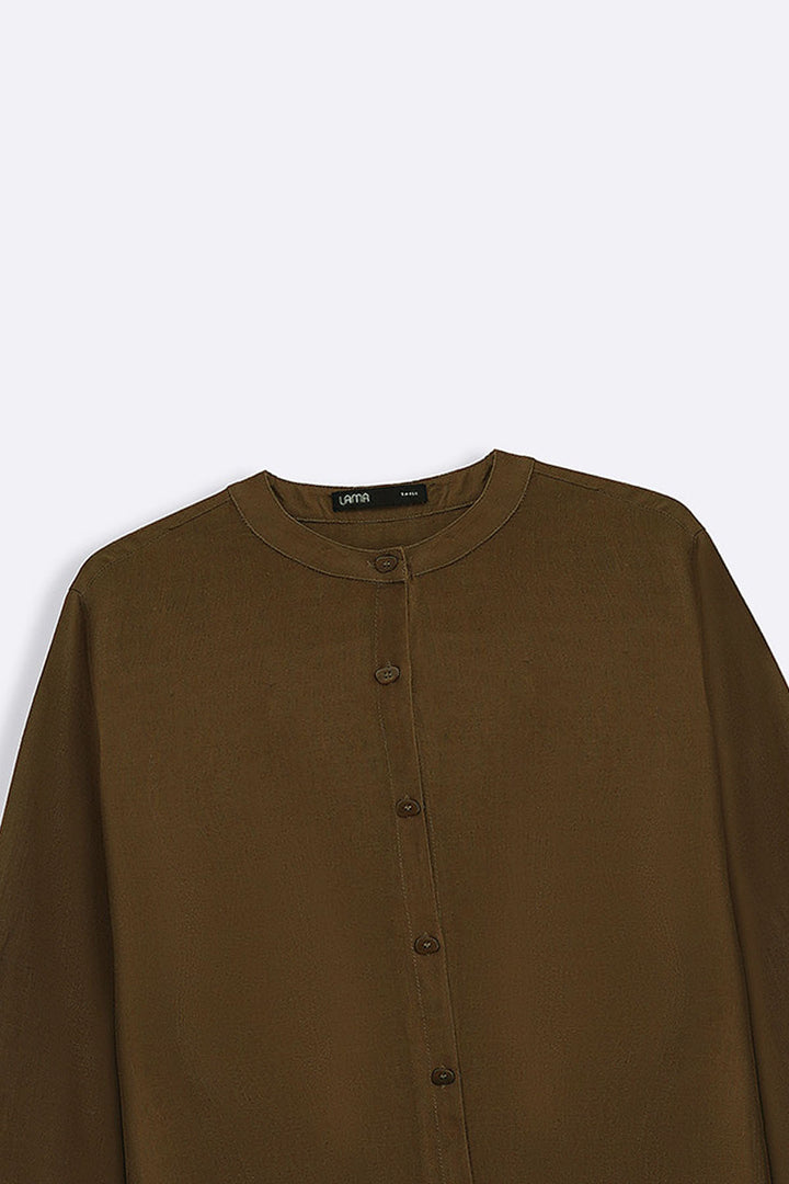 BROWN LINEN BLEND EASE SHIRT