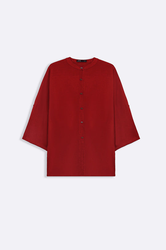 RED LINEN BLEND EASE SHIRT