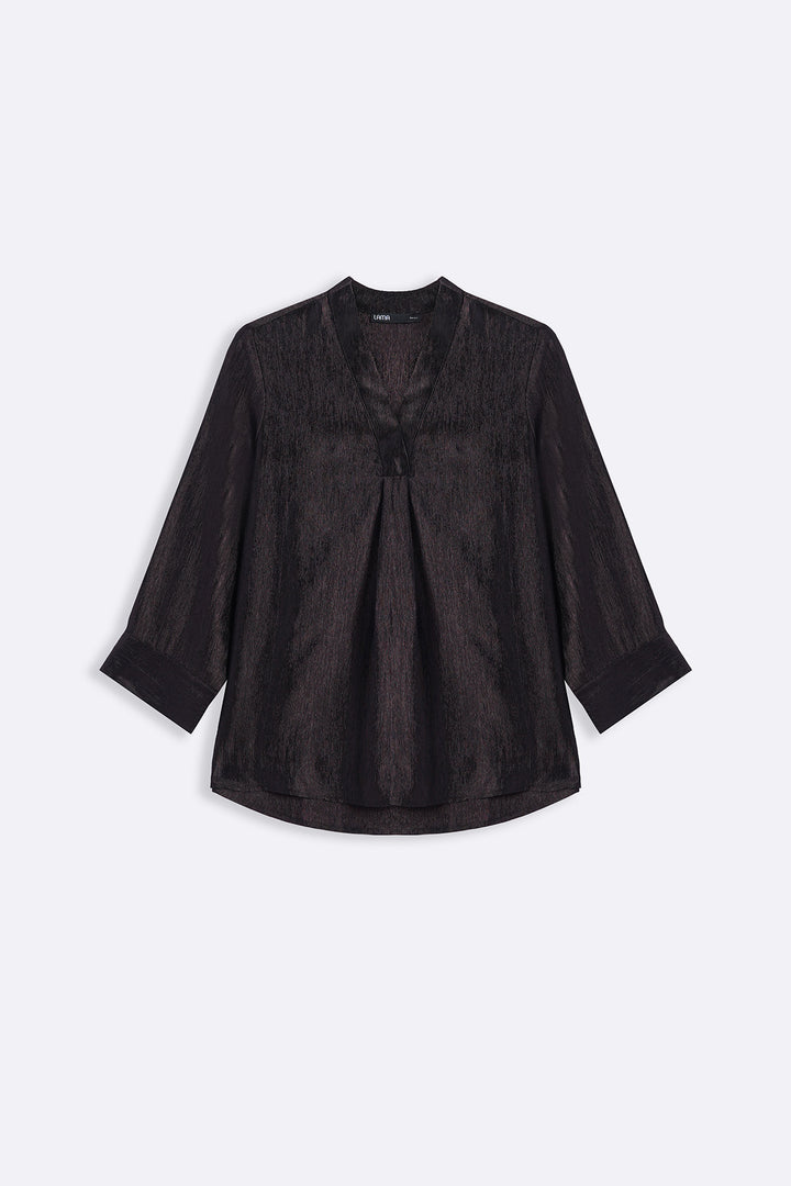 COFFEE TEXTURED FLOWY V NECK TOP