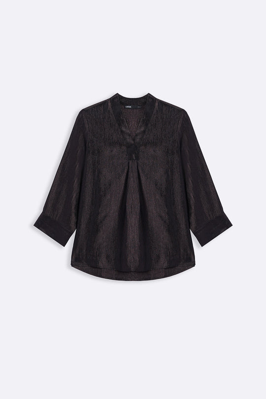 COFFEE TEXTURED FLOWY V NECK TOP