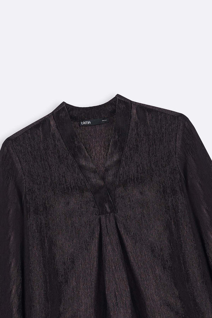 COFFEE TEXTURED FLOWY V NECK TOP