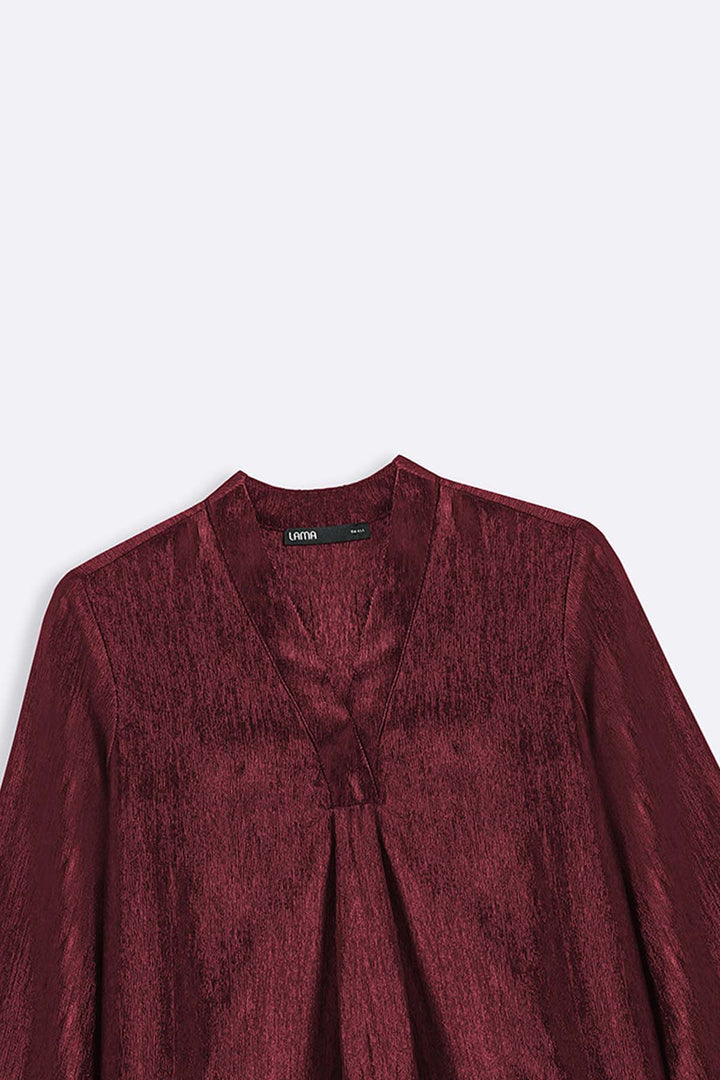 RUST TEXTURED FLOWY V NECK TOP