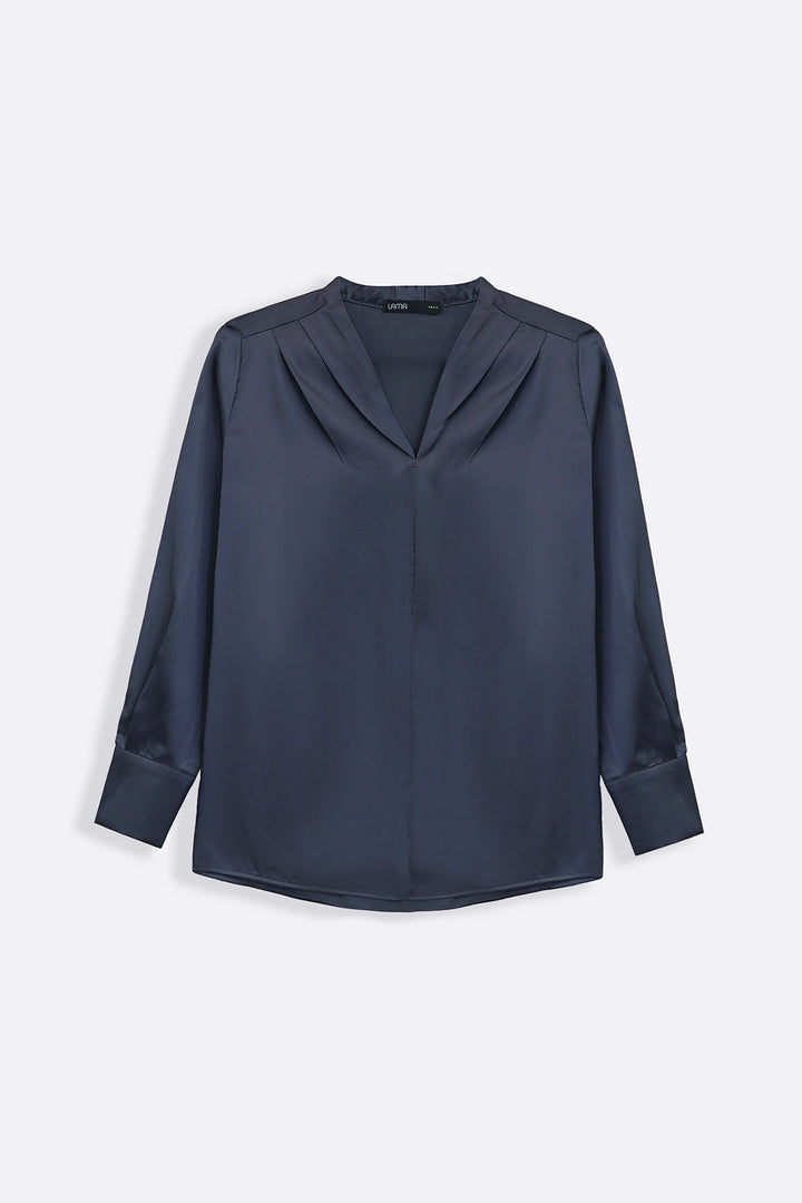 MIDNIGHT BLUE SATIN FORMAL BLOUSE