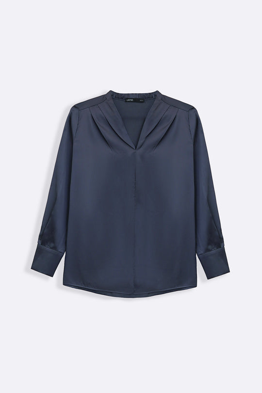 MIDNIGHT BLUE SATIN FORMAL BLOUSE