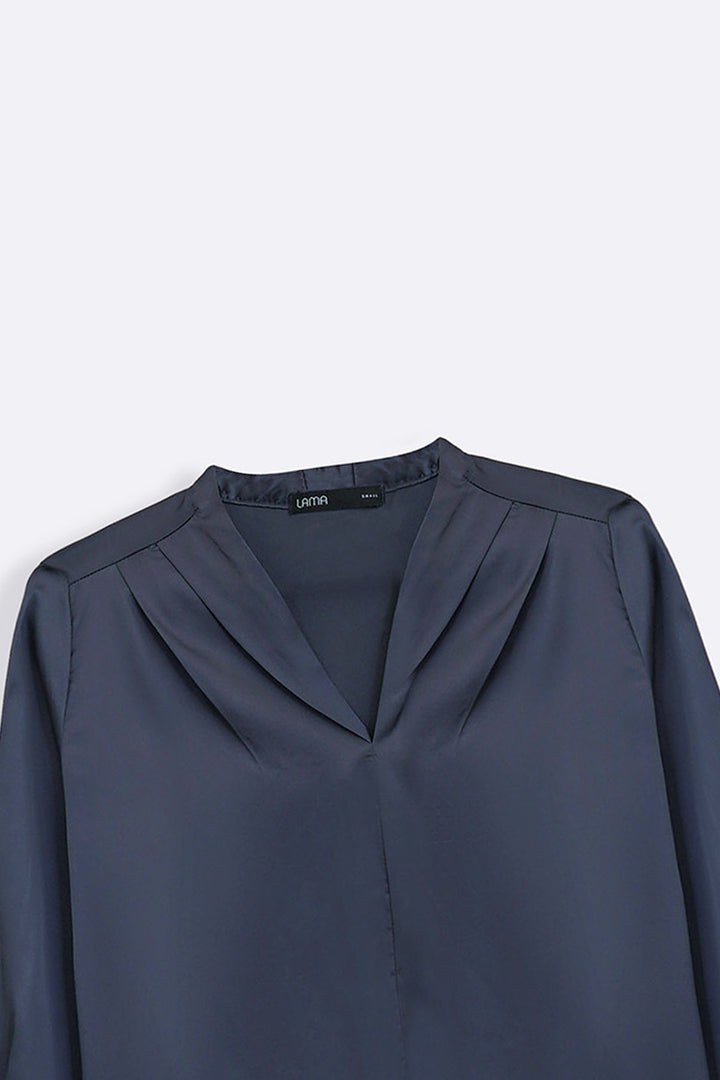 MIDNIGHT BLUE SATIN FORMAL BLOUSE