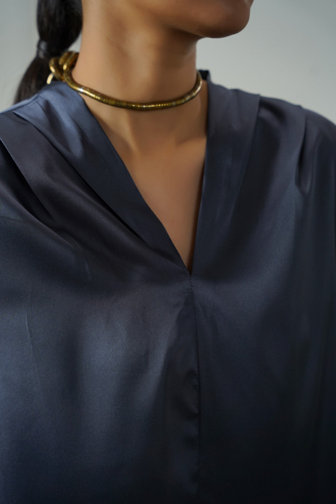 MIDNIGHT BLUE SATIN FORMAL BLOUSE