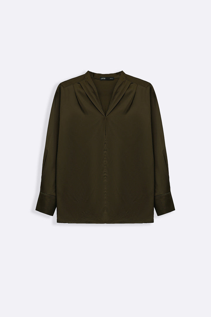 OLIVE SATIN FORMAL BLOUSE