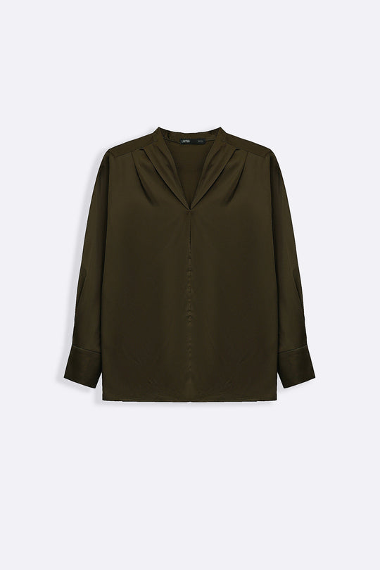 OLIVE SATIN FORMAL BLOUSE