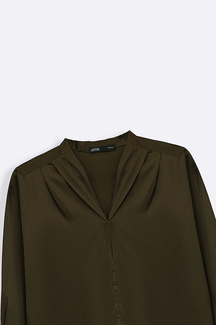 OLIVE SATIN FORMAL BLOUSE