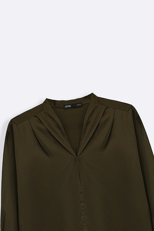 OLIVE SATIN FORMAL BLOUSE