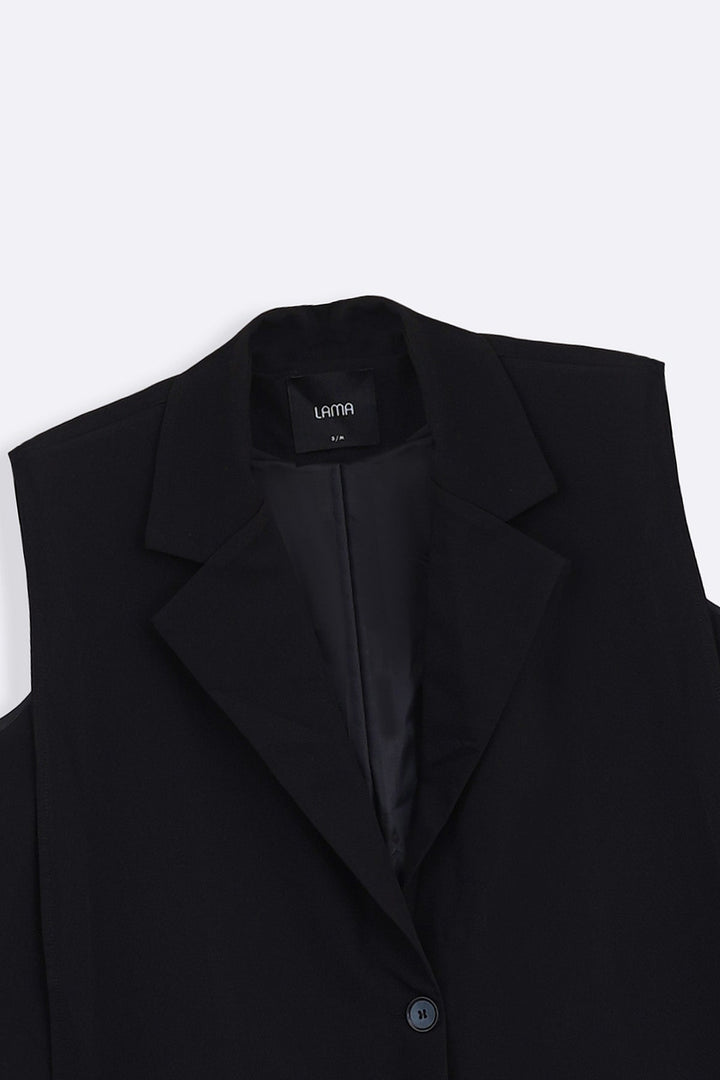 BLACK SLEEVELESS STATEMENT BLAZER