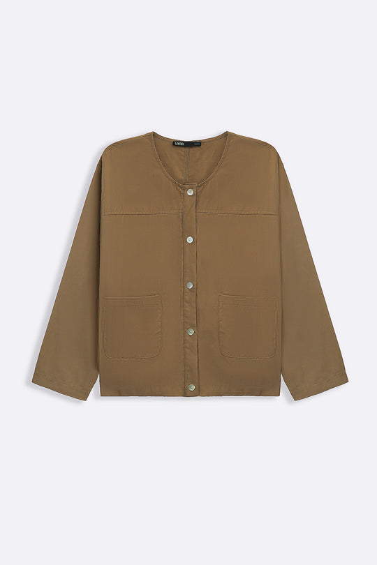 TAUPE TENCEL-LINEN POCKET BLOUSE