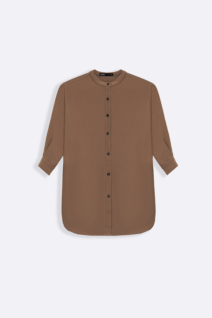 BEIGE FLOW BAND COLLAR SHIRT