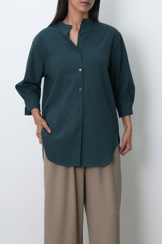 GREEN FLOW BAND COLLAR SHIRT