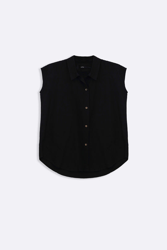 BLACK COTTON LINEN SHIRT