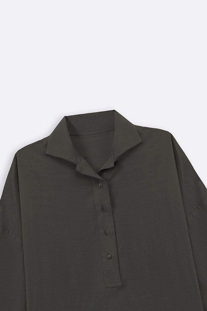 MOUSE GREY HALF-BUTTON SUMMER SHIRT