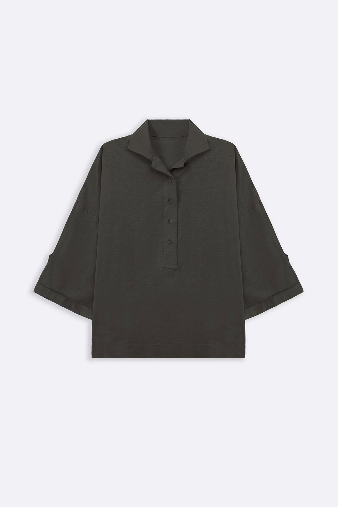 MOUSE GREY HALF-BUTTON SUMMER SHIRT