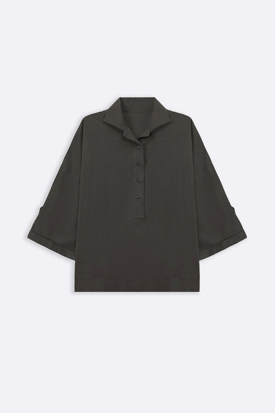 MOUSE GREY HALF-BUTTON SUMMER SHIRT