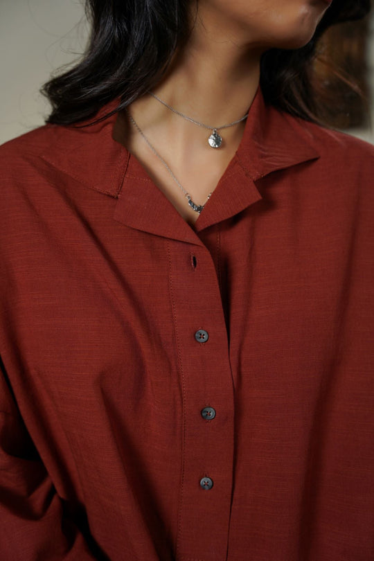 RUST HALF-BUTTON SUMMER SHIRT