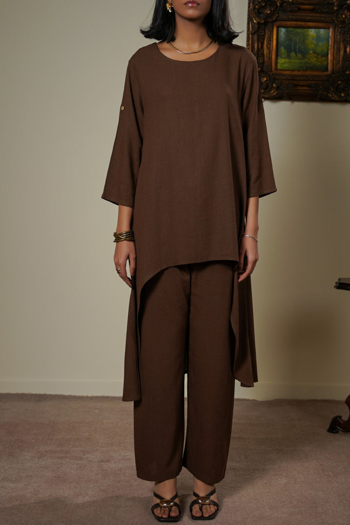 COFFEE SCOOP HEM LINEN BLEND TUNIC