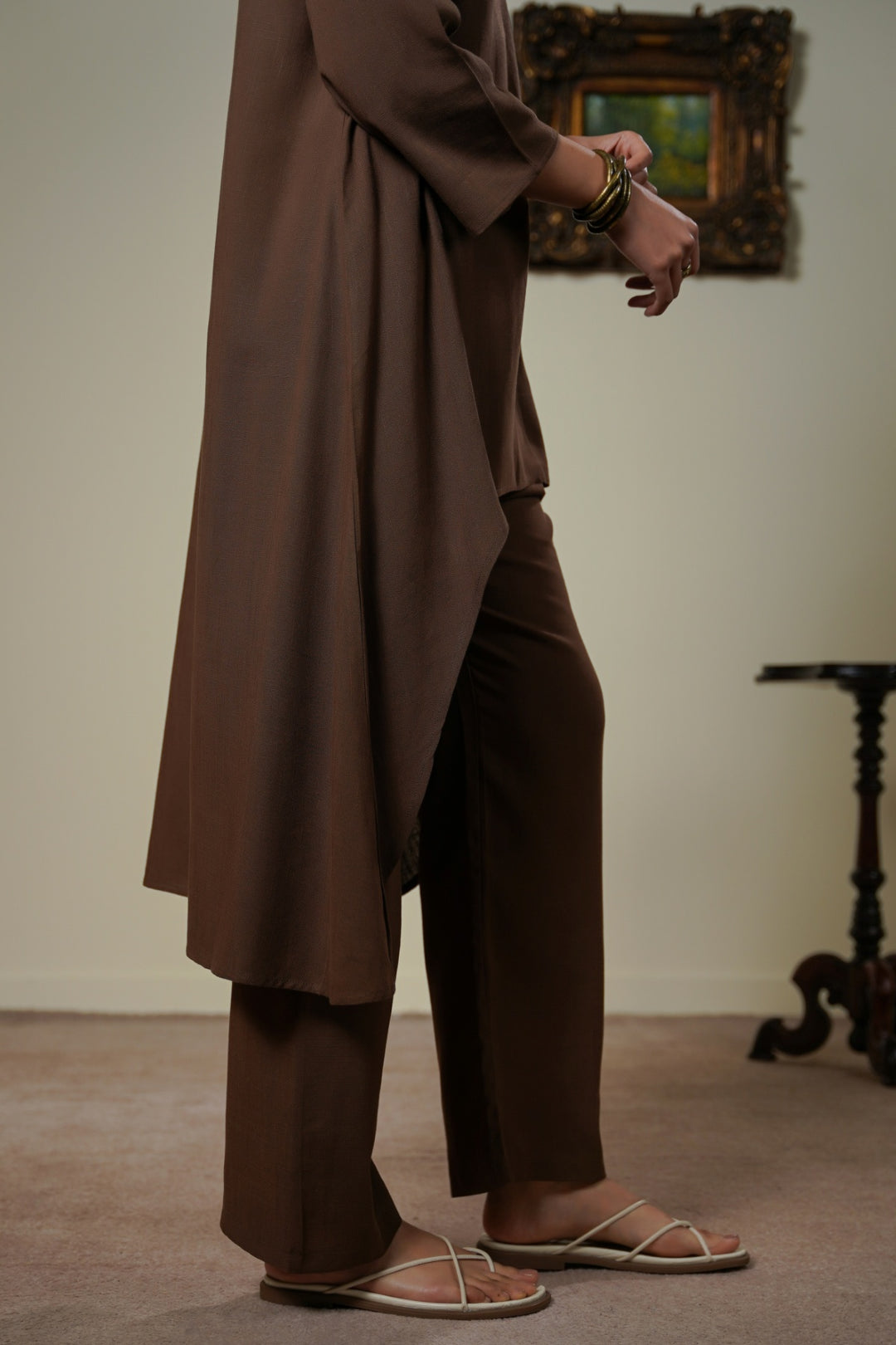 COFFEE SCOOP HEM LINEN BLEND TUNIC