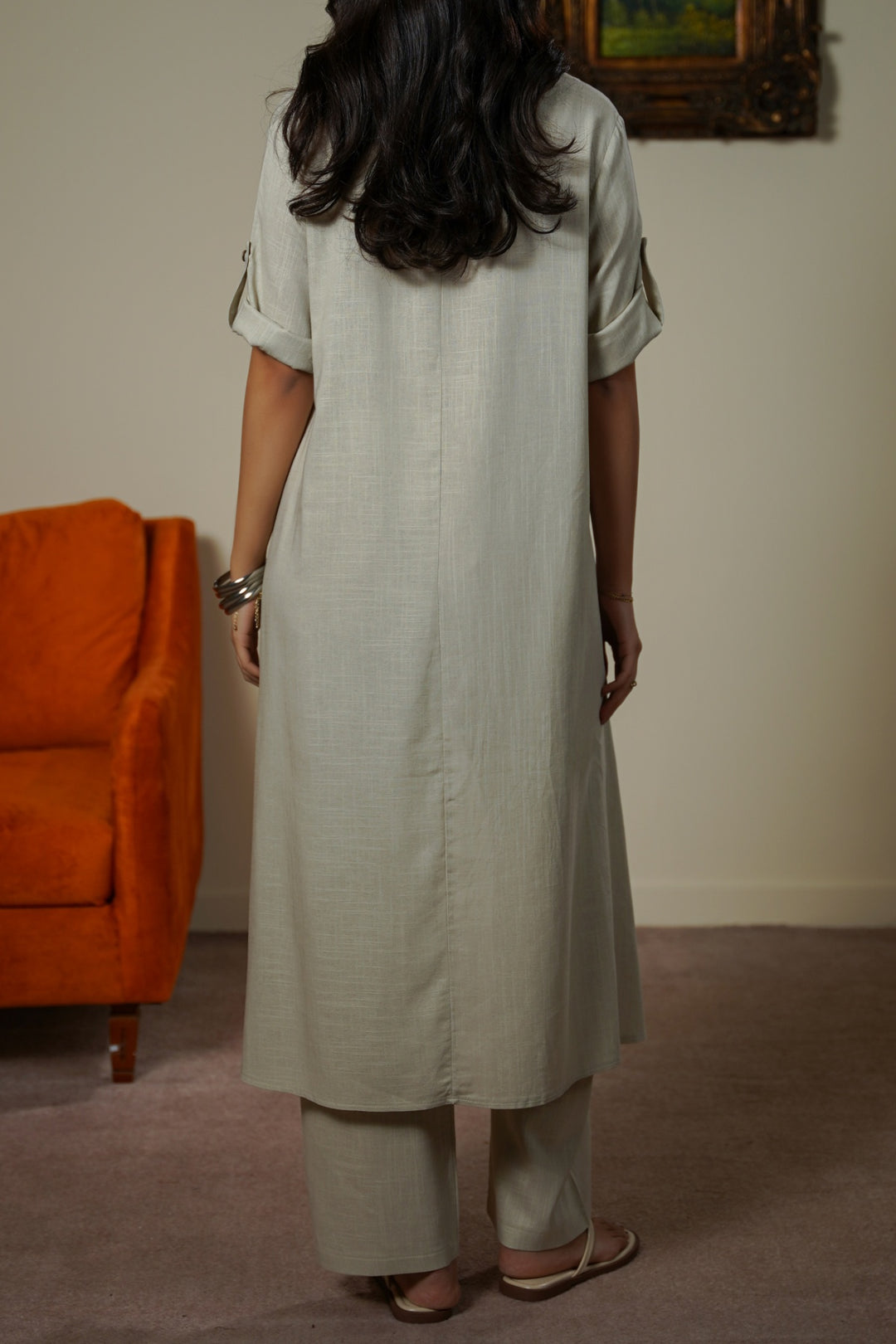 OAT WHITE SCOOP HEM LINEN BLEND TUNIC