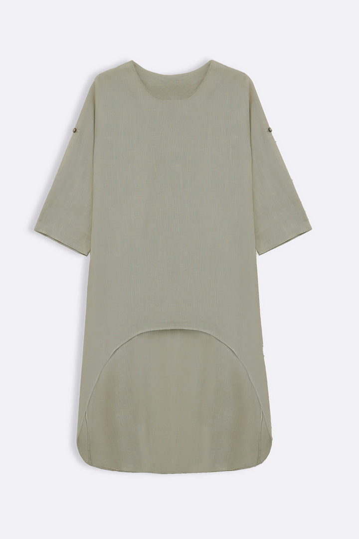 OAT WHITE SCOOP HEM LINEN BLEND TUNIC