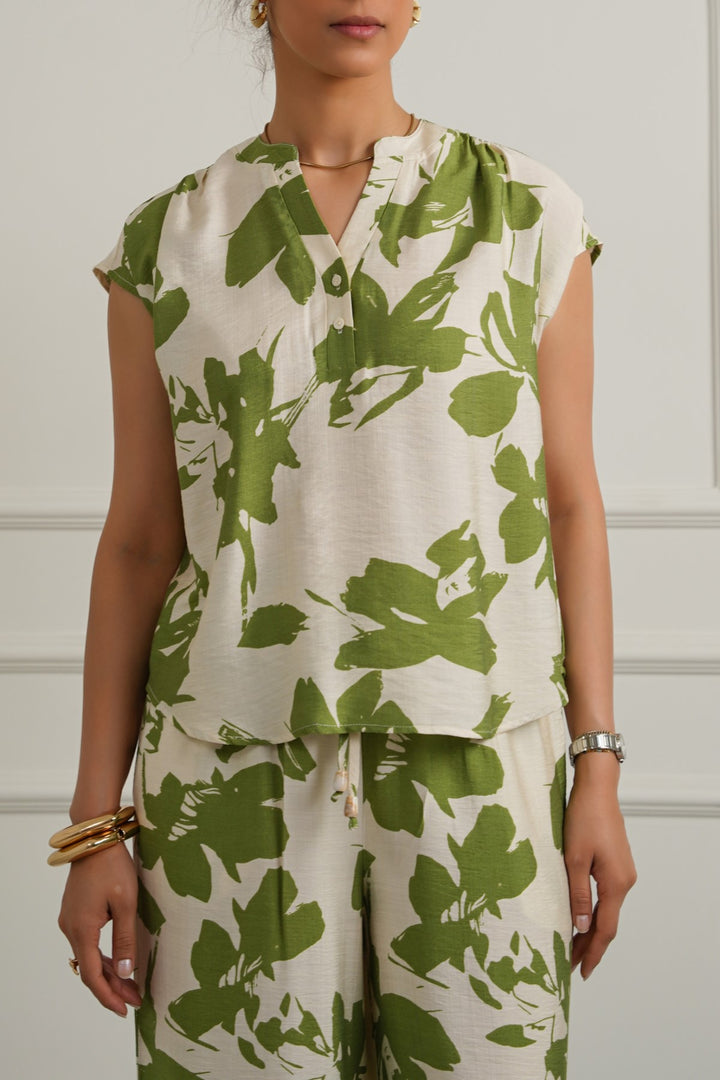 GREEN ABSTRACT RESORT SHIRT