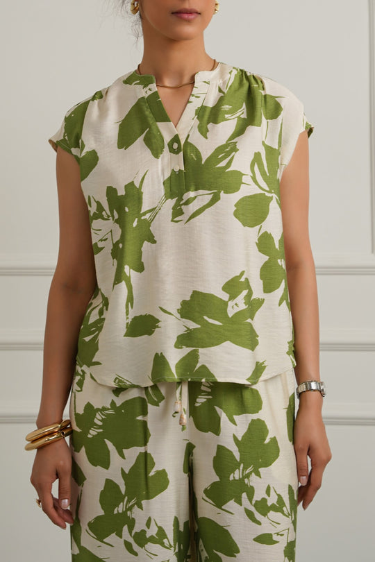 GREEN ABSTRACT RESORT SHIRT
