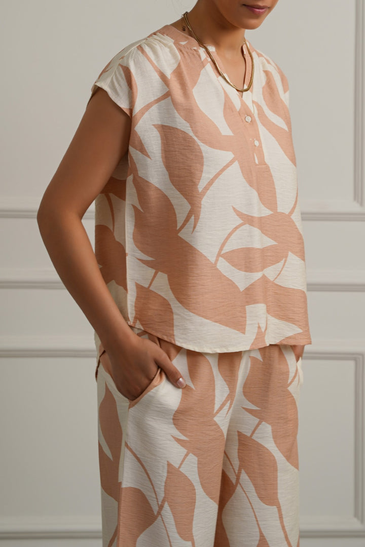 TEA PINK ABSTRACT RESORT SHIRT